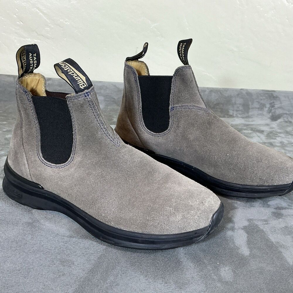 7 Blundstone Men’s Gray Suede Chelsea Slip-On Ankle Boots Round Toe Logo 8 US
